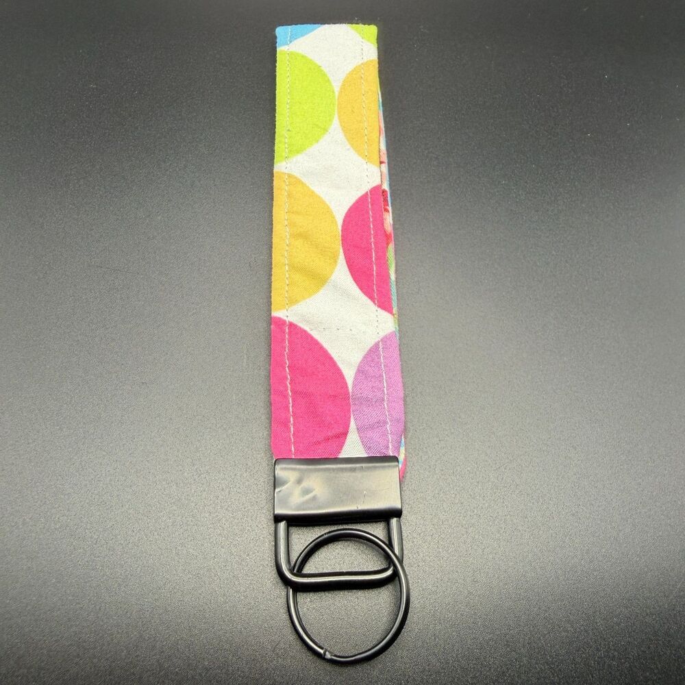 Handmade Fabric Wristlet Keychain Key Fob Strap Polka Dot Cute Key Ring Holder